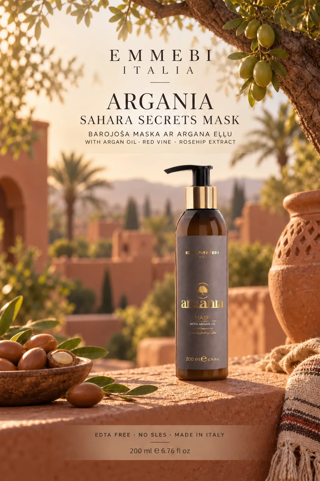 Emmebi Italia Argania Sahara Secrets Mask 200 ml — BAROJOŠA MASKA AR ARGANA EĻĻU
