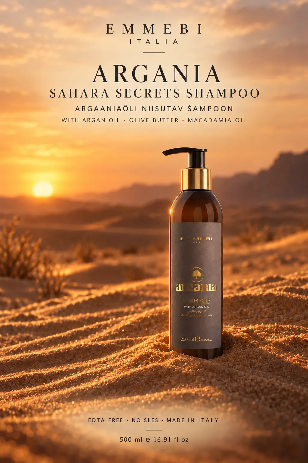 Emmebi Italia Argania Sahara Secrets Shampoo 500 ml — ARGAANIAÕLI NIISUTAV ŠAMPOON