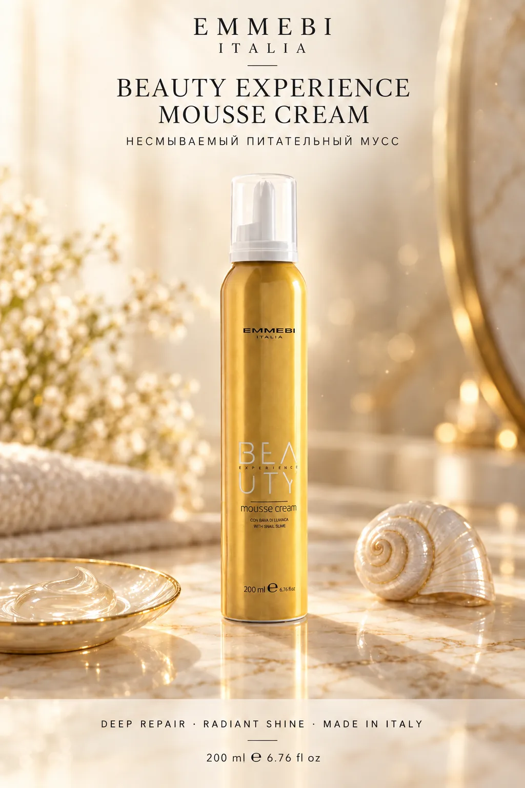 Emmebi Italia BEAUTY EXPERIENCE MOUSSE CREAM 200 ml — НЕСМЫВАЕМЫЙ ПИТАТЕЛЬНЫЙ МУСС