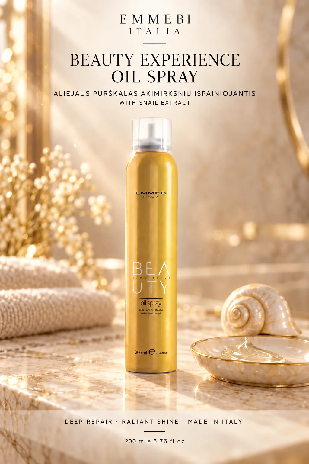 Emmebi Italia BEAUTY EXPERIENCE OIL SPRAY 200 ml — ALIEJAUS PURŠKALAS AKIMIRKSNIU IŠPAINIOJANTIS