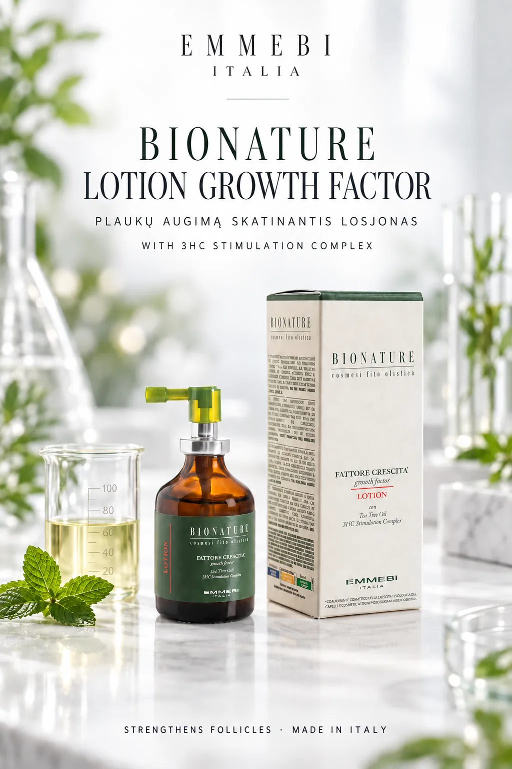 Emmebi Italia BIONATURE LOTION GROWTH FACTOR — PLAUKŲ AUGIMĄ SKATINANTIS LOSJONAS