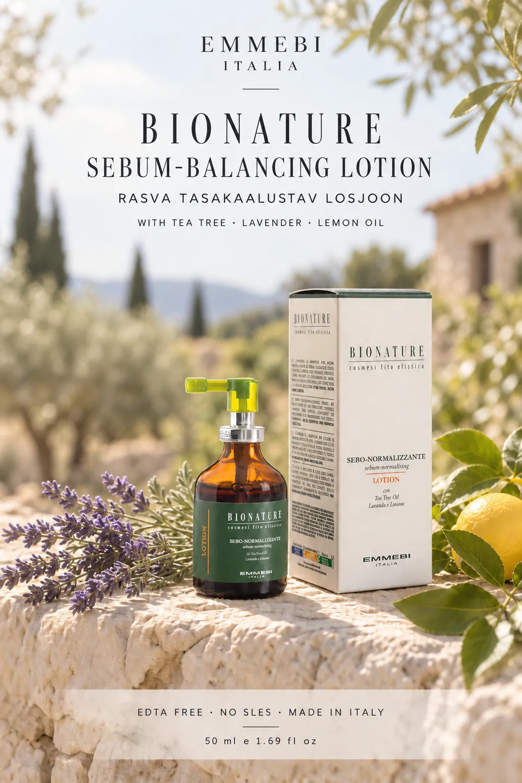 Emmebi Italia Bionature Sebum-Balancing Lotion 50 ml — RASVA TASAKAALUSTAV LOSJOON