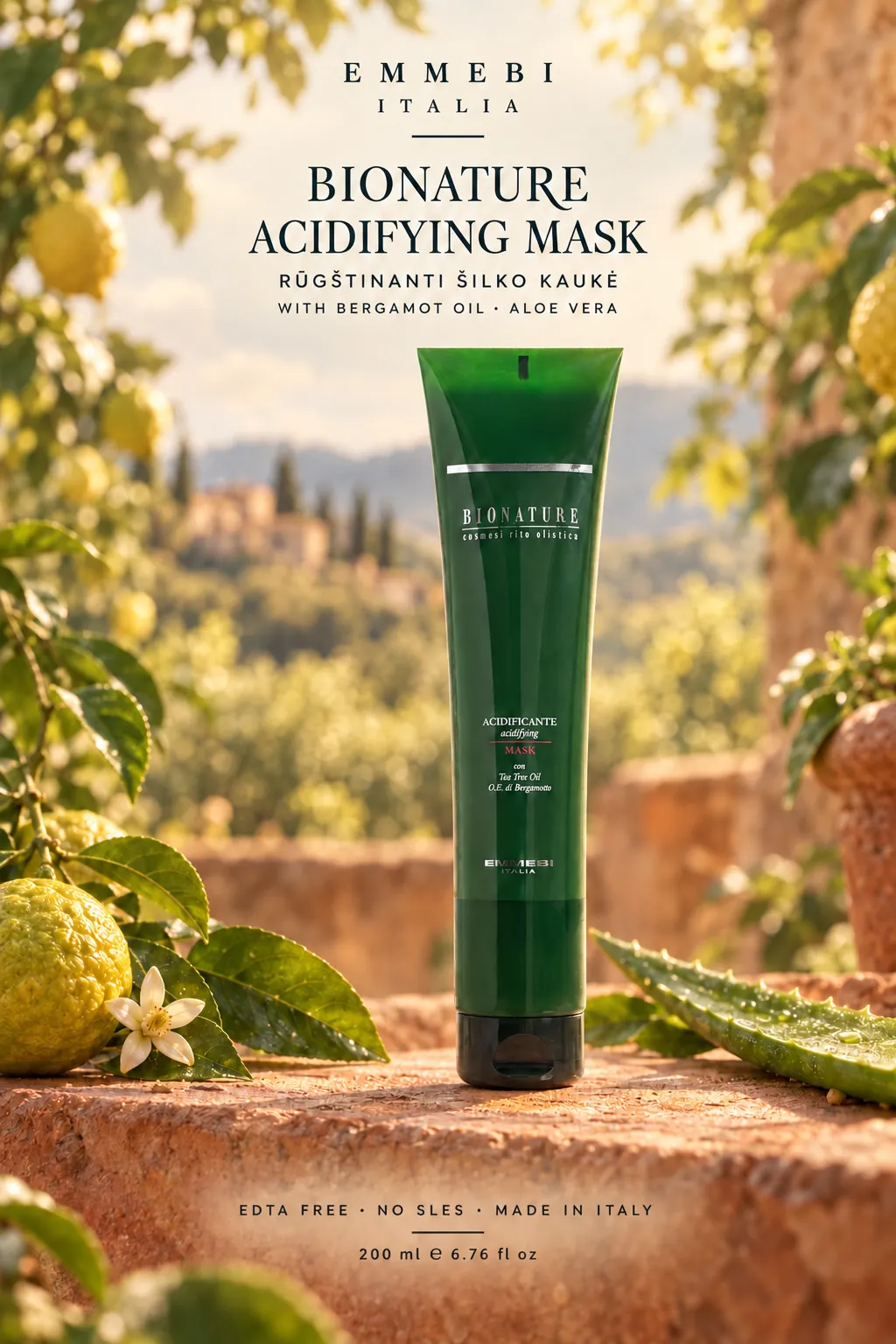 Emmebi Italia Bionature Acidifying Mask 200 ml — RŪGŠTINANTI ŠILKO KAUKĖ