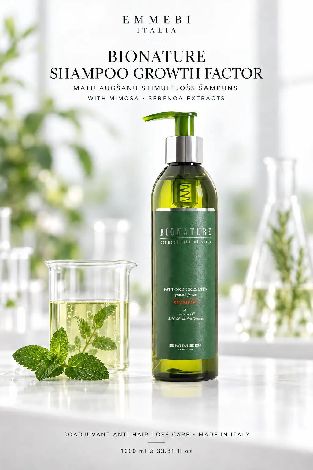 Emmebi Italia BIONATURE SHAMPOO GROWTH FACTOR — MATU AUGŠANU STIMULĒJOŠS ŠAMPŪNS