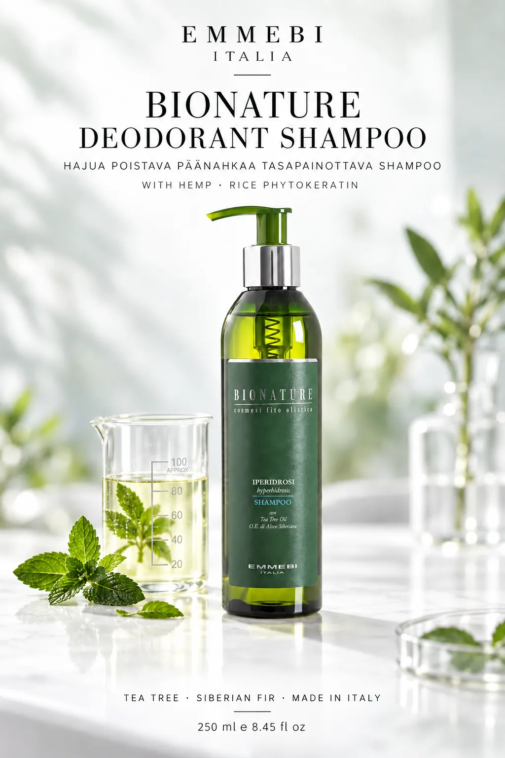 Emmebi Italia BIONATURE DEODORANT SHAMPOO — HAJUA POISTAVA PÄÄNAHKAA TASAPAINOTTAVA SHAMPOO