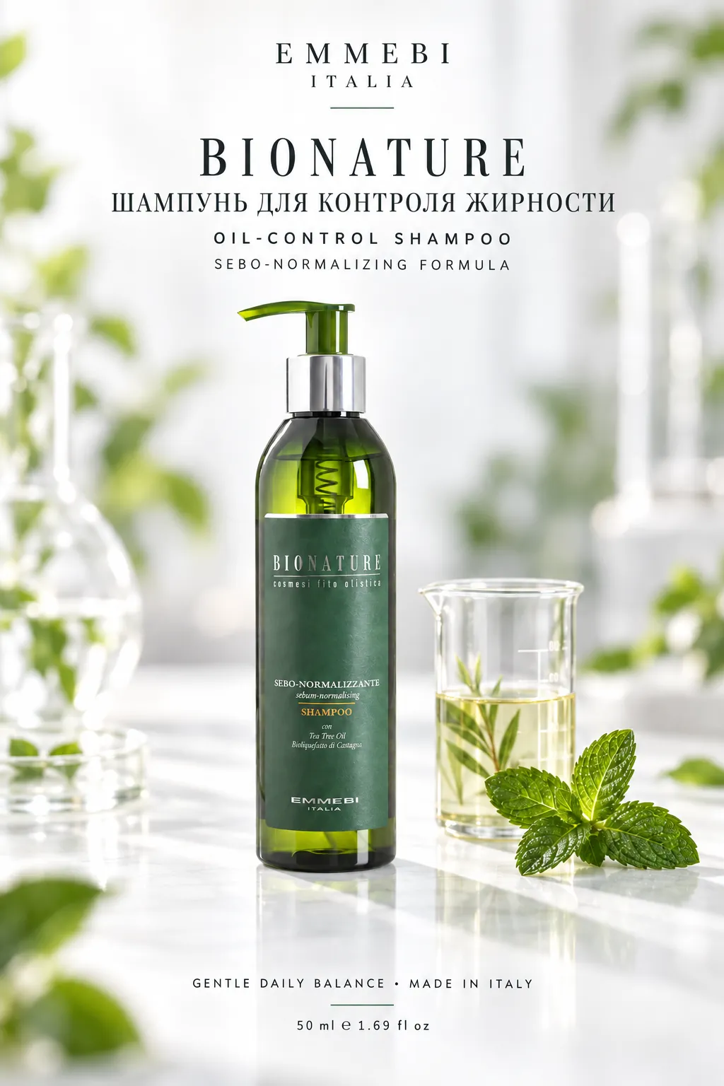 Emmebi Italia BIONATURE SEBO-NORMALIZING SHAMPOO — ШАМПУНЬ ДЛЯ КОНТРОЛЯ ЖИРНОСТИ
