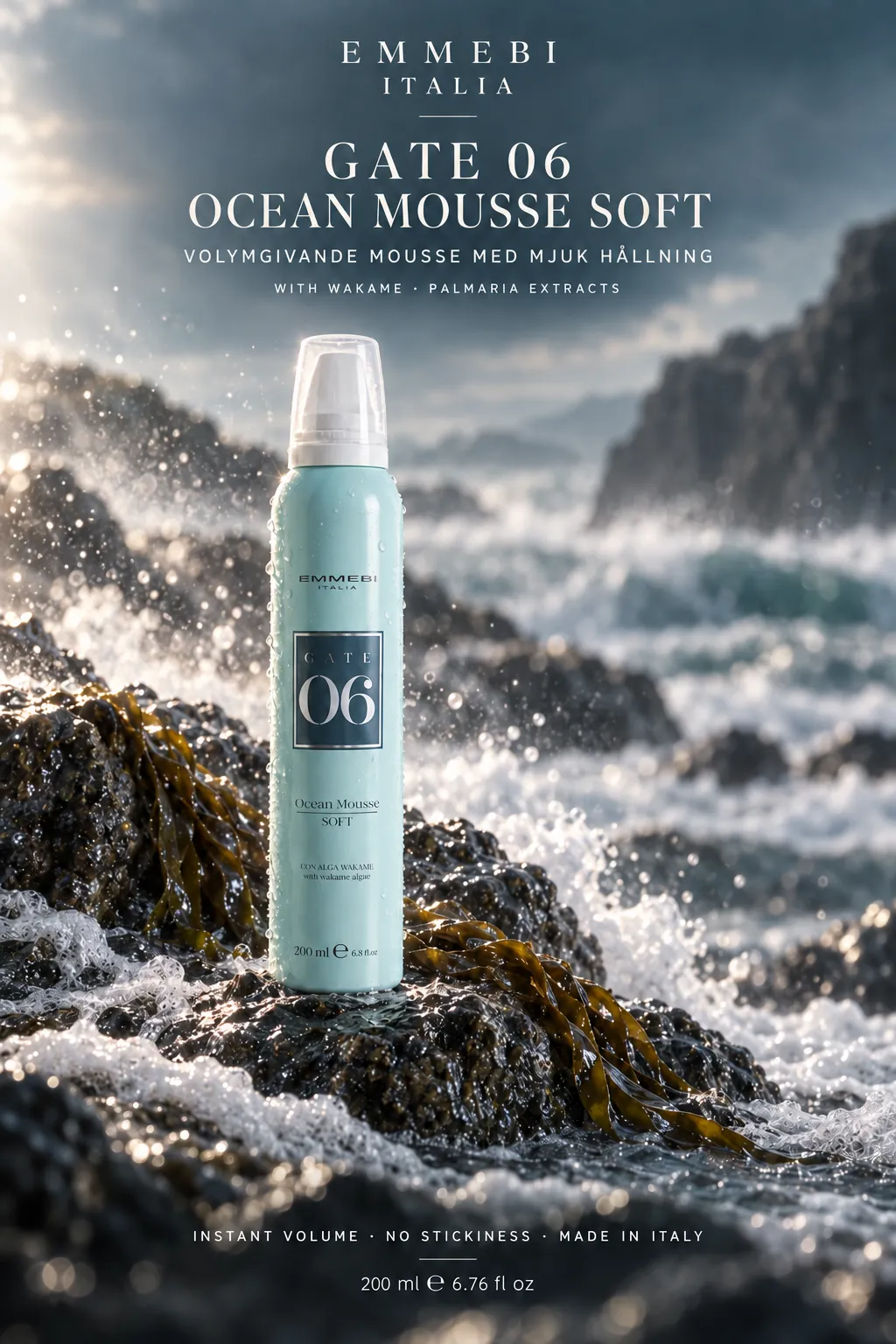 Emmebi Italia GATE 06 OCEAN MOUSSE SOFT 200 ml — VOLYMGIVANDE MOUSSE MED MJUK HÅLLNING