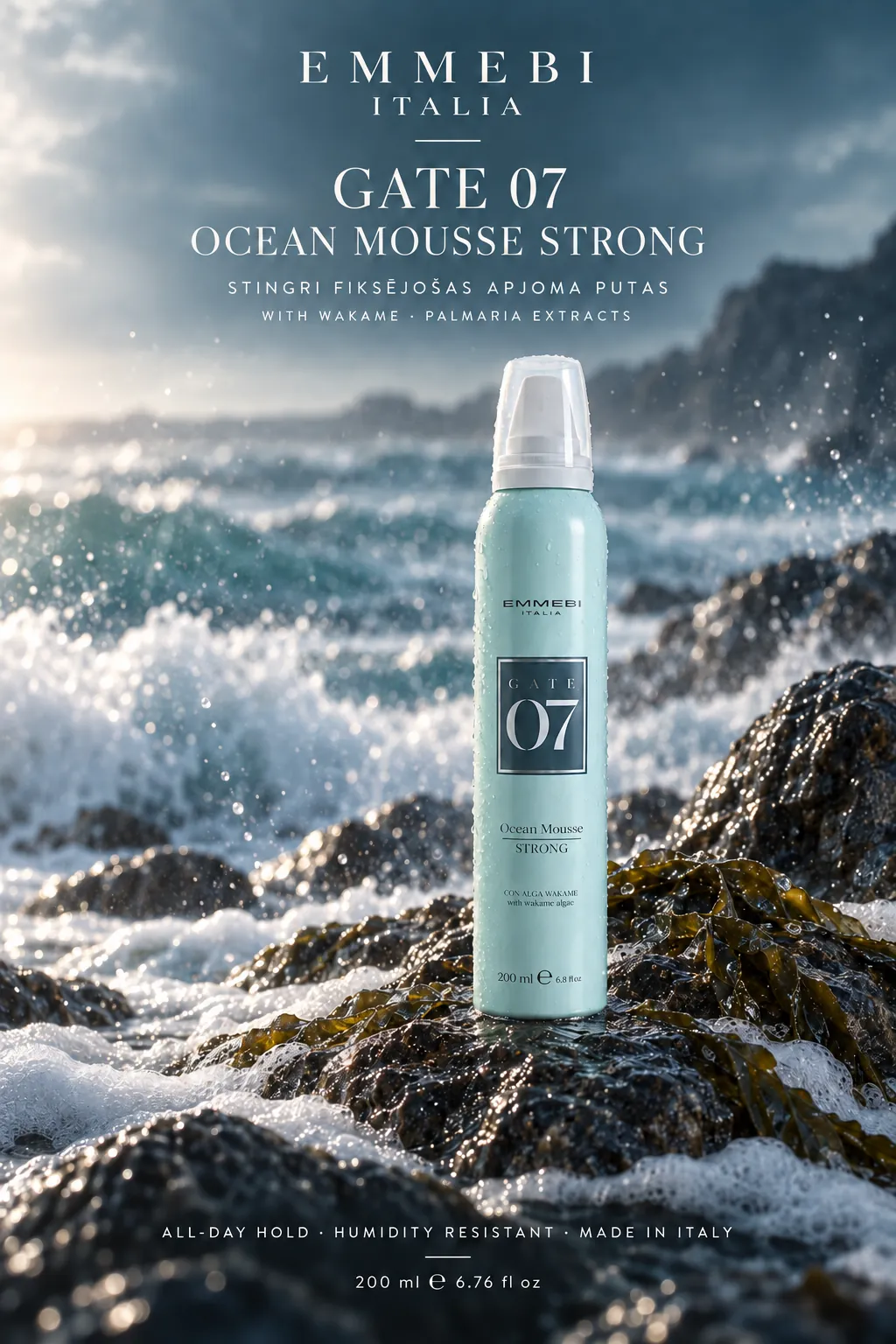 Emmebi Italia GATE 07 OCEAN MOUSSE STRONG 200 ml — STINGRI FIKSĒJOŠAS APJOMA PUTAS