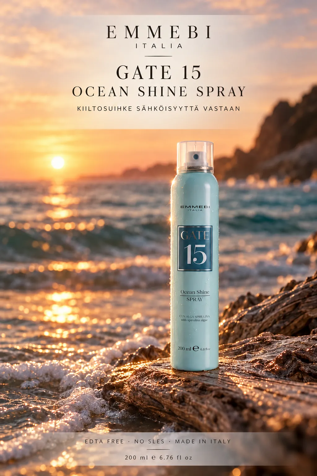 Emmebi Italia Gate 15 Ocean Shine Spray 200 ml — KIILTOSUIHKE SÄHKÖISYYTTÄ VASTAAN