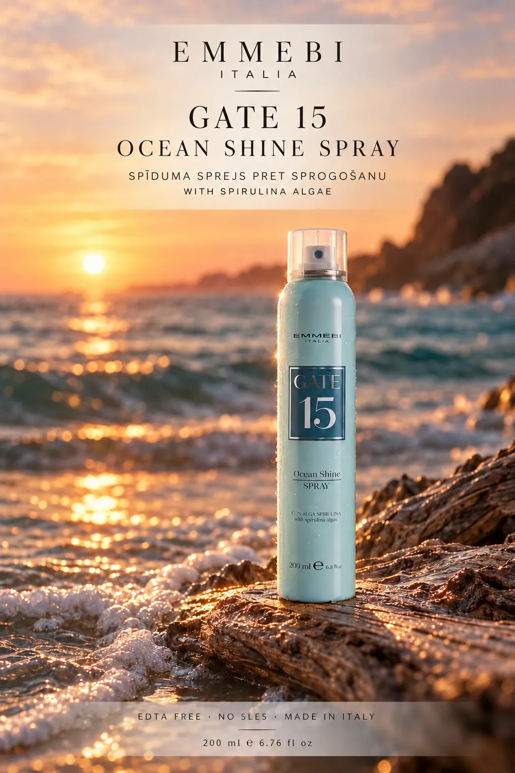 Emmebi Italia Gate 15 Ocean Shine Spray 200 ml — SPĪDUMA SPREJS PRET SPROGOŠANU