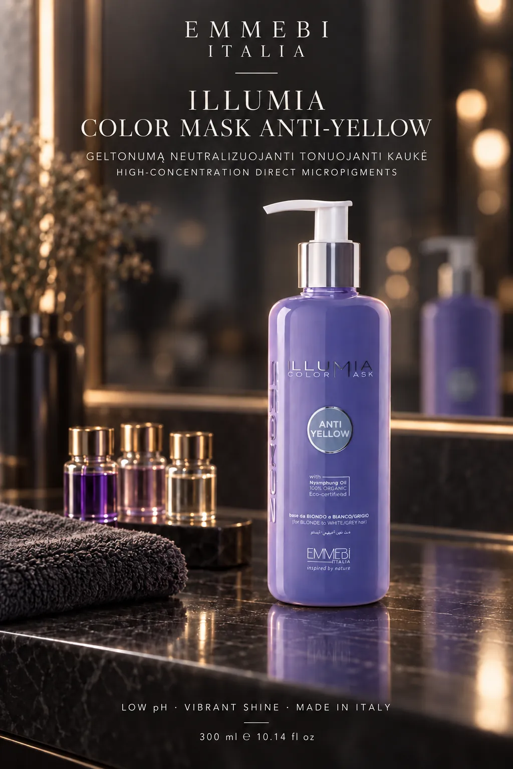 Emmebi Italia ILLUMIA COLOR MASK ANTI-YELLOW — GELTONUMĄ NEUTRALIZUOJANTI TONUOJANTI KAUKĖ