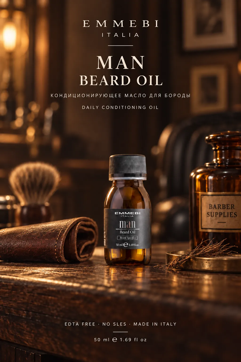 Emmebi Italia Man Beard Oil 50 ml — КОНДИЦИОНИРУЮЩЕЕ МАСЛО ДЛЯ БОРОДЫ