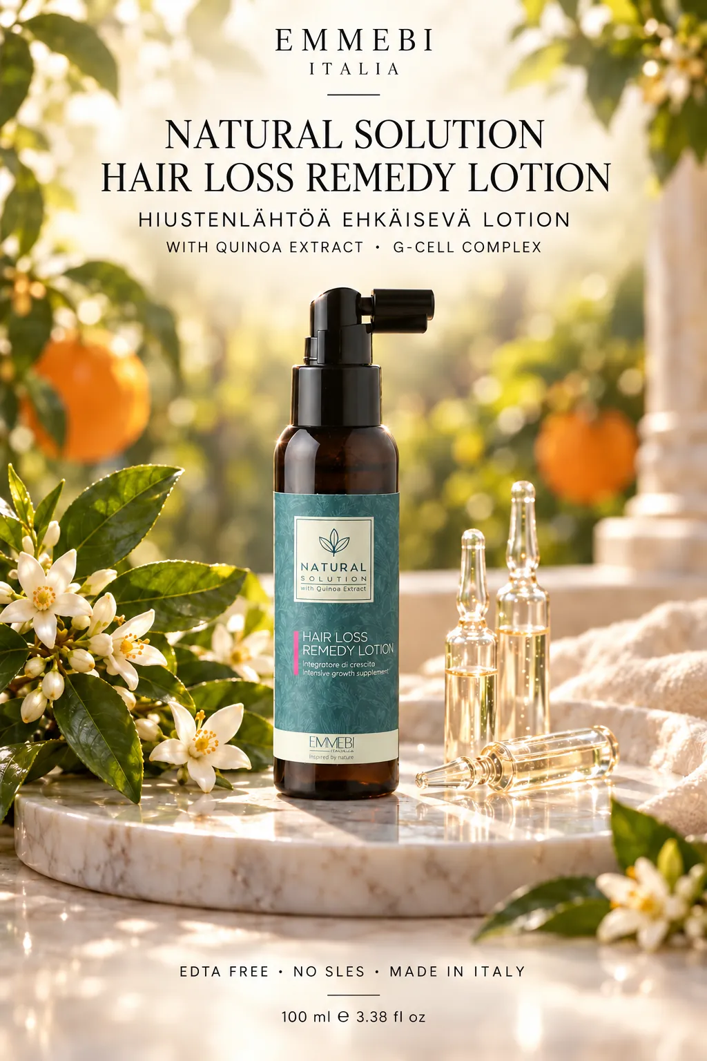 Emmebi Italia Natural Solution Hair Loss Remedy Lotion 100 ml — HIUSTENLÄHTÖÄ EHKÄISEVÄ LOTION