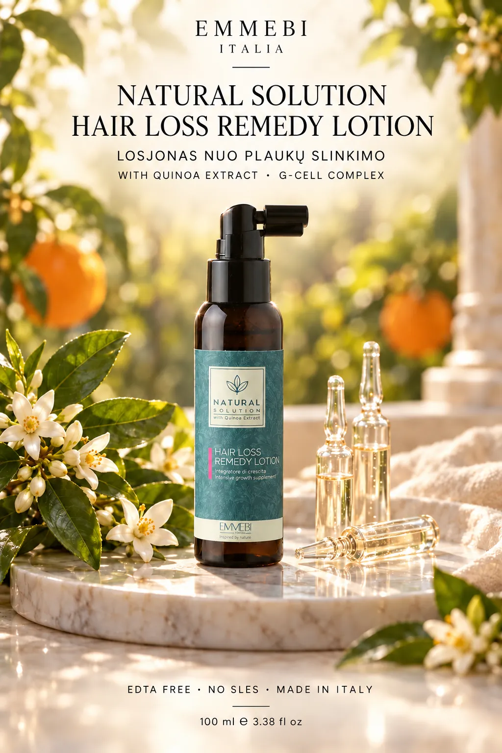 Emmebi Italia Natural Solution Hair Loss Remedy Lotion 100 ml — LOSJONAS NUO PLAUKŲ SLINKIMO