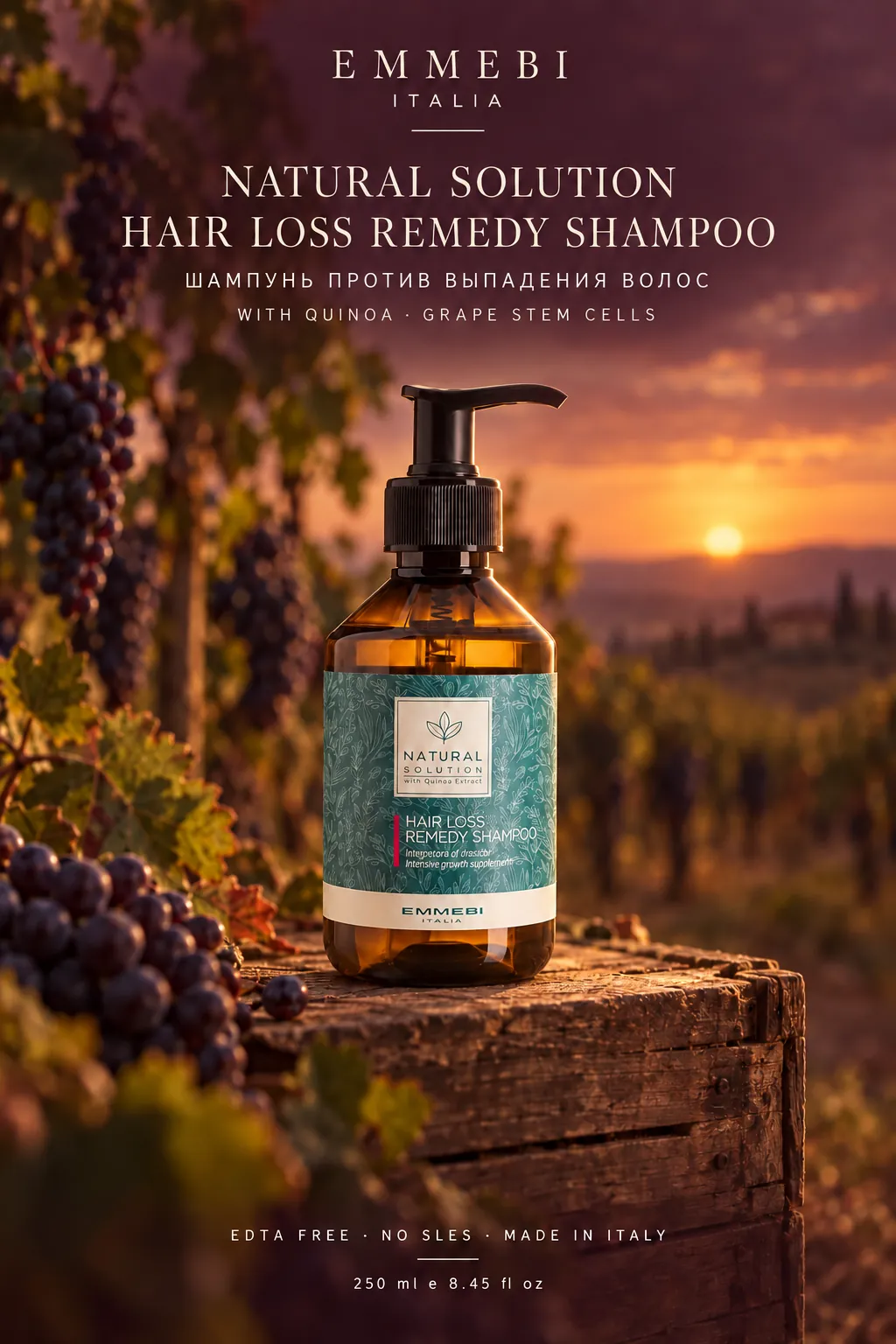 Emmebi Italia Natural Solution Hair Loss Remedy Shampoo 250 ml — ШАМПУНЬ ПРОТИВ ВЫПАДЕНИЯ ВОЛОС