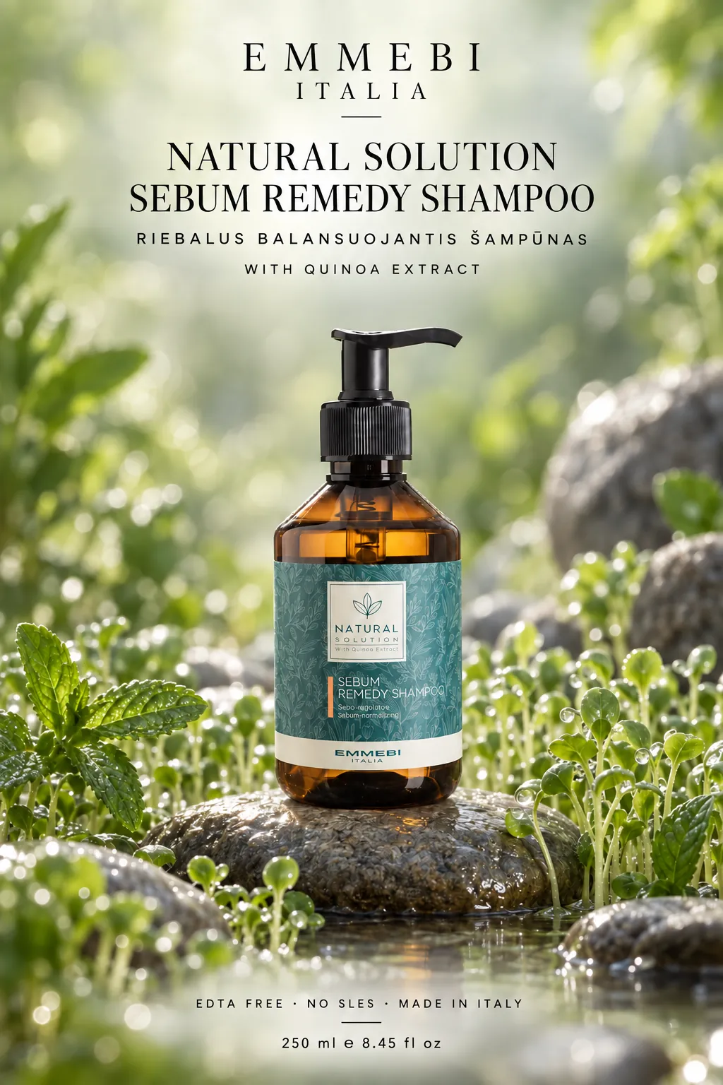 Emmebi Italia Natural Solution Sebum Remedy Shampoo 250 ml — RIEBALUS BALANSUOJANTIS ŠAMPŪNAS